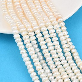 Natural Cultured Freshwater Pearl Beads Strands, Rondelle, Grade 3A+