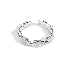 925 Sterling Silver Open Cuff Ring for Woman, Oval Chain Shape