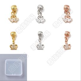 6Pcs 6 Style Rack Plating Brass Micro Pave Clear Cubic Zirconia Pendants, Long-Lasting Plated, Cadmium Free & Lead Free, Swan & Crown