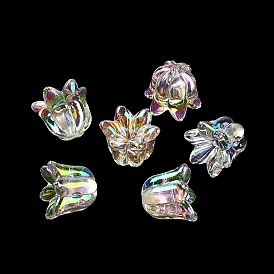 Perles acryliques transparentes, irisé plaqué UV, fleur
