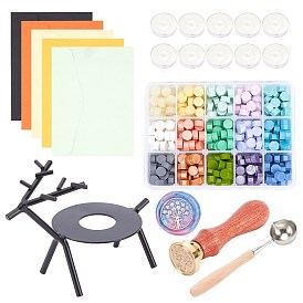 CRASPIRE DIY Scrapbook Making Kits, Including Sealing Wax Particles, Paper Envelopes, Iron Wax Furnaces, Iron Wax Sticks Melting Spoon, Candles, Brass Wax Seal Stamp and Wood Handle Sets
