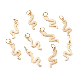 Brass Charms, Long-Lasting Plated, with Jump Rings, Snake