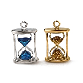 316 Surgical Stainless Steel Enamel Pendants, Hourglass Charms, with Glitter Powder