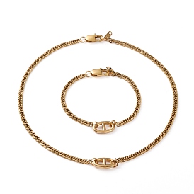 Unisex 304 cadenas de acero inoxidable collares y pulseras conjuntos de joyas, con eslabón ovalado y broches de langosta