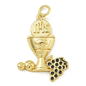 Rack Plating Brass Enamel Pendants, with Jump Ring, Lead Free & Cadmium Free, Real 18K Gold Plated, IHS Chalice Charm