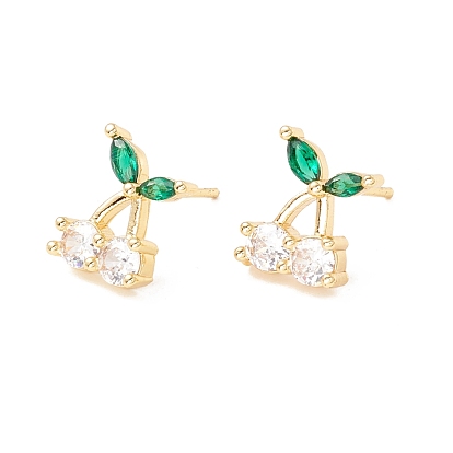 Colorful Cubic Zirconia Cherry Stud Earrings, Brass Jewelry for Women, Lead Free & Cadmium Free