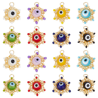 16 шт 8 цвета стеклянные бусины звезда амулет с дурным глазом бусины подвески, с 304 кольцами из нержавеющей стали