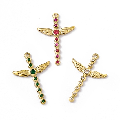 Vacuum Plating 201 Stainless Steel Pendants, with Rhinestone, Real 18K Gold Plated, Sword with Wing Charms