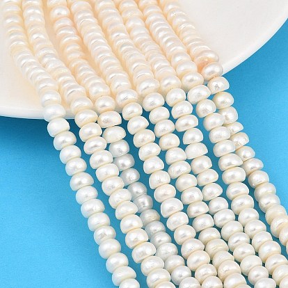 Natural Cultured Freshwater Pearl Beads Strands, Rondelle, Grade 3A+