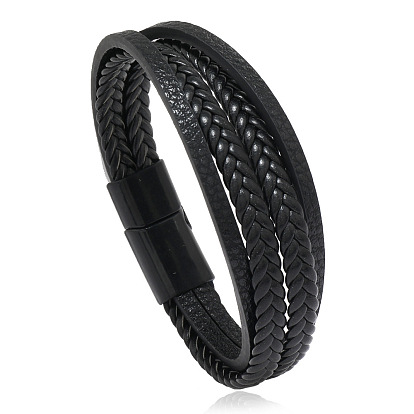 Minimalist Braided Leather Magnetic Clasp Bracelet for Men - Retro and Trendy Design