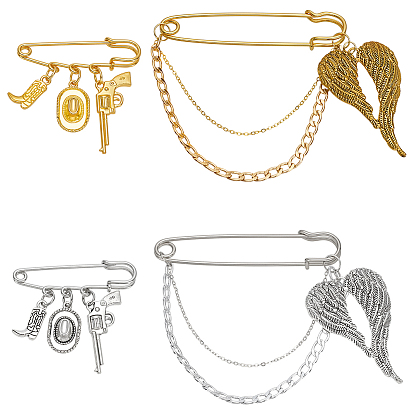 4шт 2 стили железные английские булавки, с подвеской из сплава и латунными цепочками, разнообразные