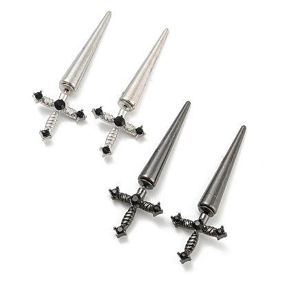 Alloy with Rhinestone Front Back Stud Earrings, Gothic Sword Shape