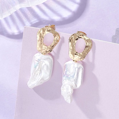 Nuggets Natural Keshi Pearl Dangle Stud Earrings, with Brass and 304 Stainless Steel Earring Findings, Left and Right