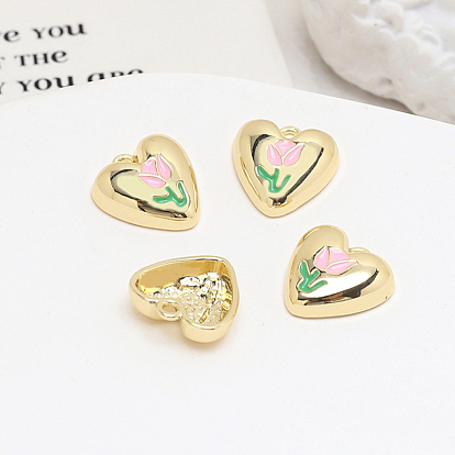 Подвески из эмали и сплава, сердце с подвеской тюльпан, золотые