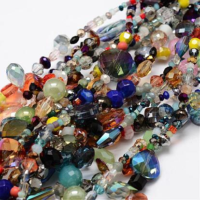 Electroplate Glass Bead Strands, Mixed Shapes, 2~16x2~16mm, Hole: 1~2mm, about 15.74 inch