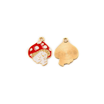 Zinc Alloy Pendants, with Enamel, Cadmium Free & Lead Free, Light Gold, Mushroom