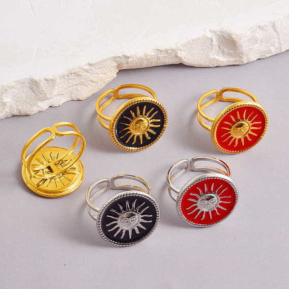 Регулируемые кольца-манжеты из нержавеющей стали с эмалью для женщин, плоские круглые с солнцем