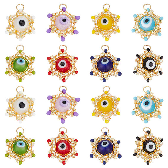 16 шт 8 цвета стеклянные бусины звезда амулет с дурным глазом бусины подвески, с 304 кольцами из нержавеющей стали