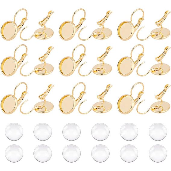 Набор для самостоятельного изготовления плоских круглых куполообразных сережек, в том числе 304 серьги с защелкой из нержавеющей стали, Кабошоны из стекла
