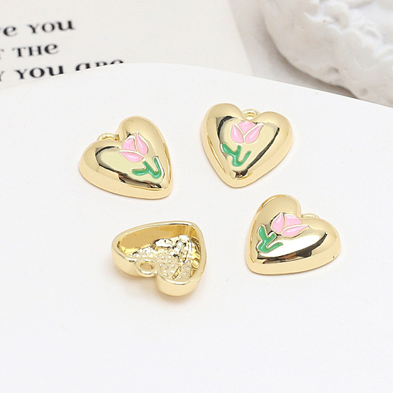 Подвески из эмали и сплава, сердце с подвеской тюльпан, золотые