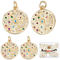 12 шт. Цветные кубические циркониевые подвески из латуни с микропаве., долговечный, реальный 18 k позолоченный, с прыжковых колец, плоско-круглые