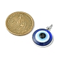 Stainless Steel Pave Resin Pendants, Blue Evil Eye Charms with Jump Ring