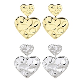 Rack Plating Brass Textured Heart Dangle Stud Earring, Long-Lasting Plated, Lead Free & Cadmium Free