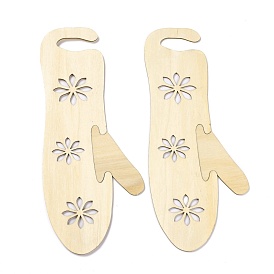 Undyed DIY Wooden Mitten Blockers Display, Hand Knitting Gloves Molds, with Hollow Flower Patern