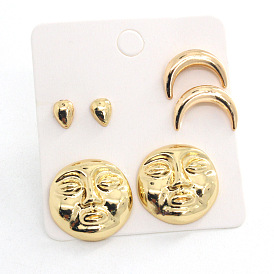 Unique 3D Moon Face Stud Earrings Set - Punk Style Statement Jewelry Collection