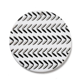 Arrow Pattern Opaque Acrylic Pendants, for DIY Earring Accessories, Flat Round