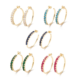 Cubic Zirconia C-shape Stud Earrings, Real 18K Gold Plated Brass Half Hoop Earrings for Women, Cadmium Free & Lead Free