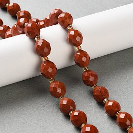 Натуральные красные яшмы бусы пряди, граненые, овальные, с бисером