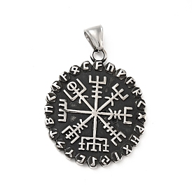 304 Stainless Steel Norse Valknut Rune Pendant, Flat Round