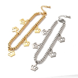 304 браслет с подвеской в виде короны из нержавеющей стали с круглыми бусинами из нержавеющей стали для женщин