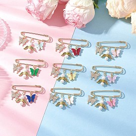 9 шт. броши-подвески в виде бабочки из сплава, акрила и страз, латунные булавки для женских килтов