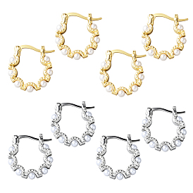 4 пары 2 цветные серьги-кольца из цинкового сплава, с имитацией жемчуга