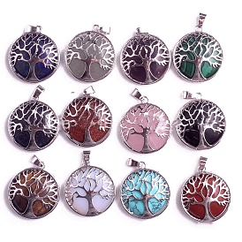 Natural & Synthetic Gemstone Pendants, with Metal Finding, Tree of Life