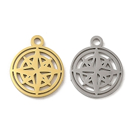 304 Stainless Steel Charms, Laser Cut, Flat Round with Star Charm
