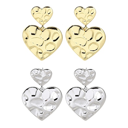 Boucle d'oreille pendante en forme de cœur texturé en laiton plaqué en rack, plaqué longue durée, sans plomb et sans cadmium