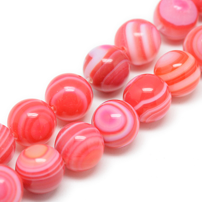 Natural Striped Agate/Banded Agate Bead Strands, Dyed, Round