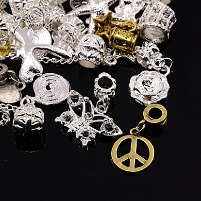 Alloy European Dangle Charms, Large Hole Pendants, Mixed Shapes, 27~96x9~23x7~10mm, Hole: 4.5~5.5mm