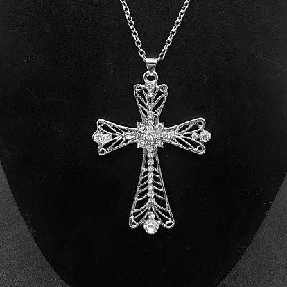 Ожерелья из сплава с подвеской в виде креста и кристаллами горного хрусталя