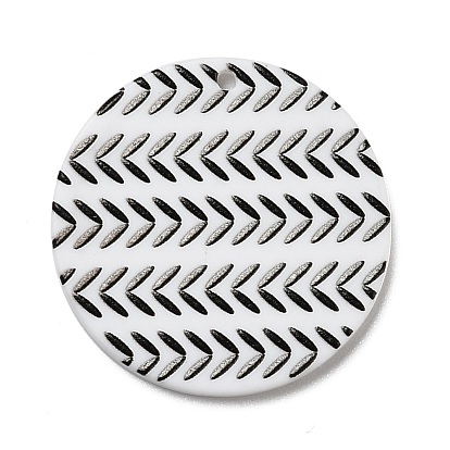Arrow Pattern Opaque Acrylic Pendants, for DIY Earring Accessories, Flat Round