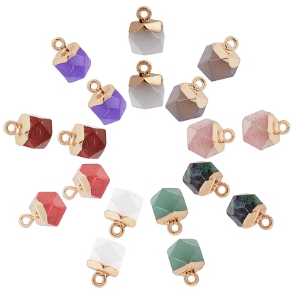 Gemstone Charms, with Top Golden Plated Iron Loops, Star Cut Round Beads