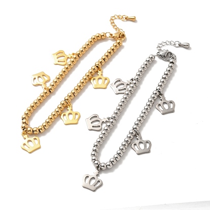 304 браслет с подвеской в виде короны из нержавеющей стали с круглыми бусинами из нержавеющей стали для женщин