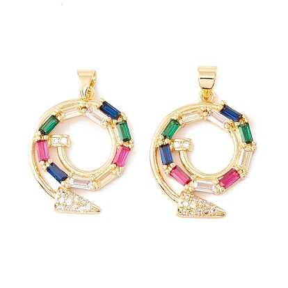 Rack Plating Brass Micro Pave Cubic Zirconia Pendants, Long-Lasting Plated, Cadmium Free & Lead Free, Colorful