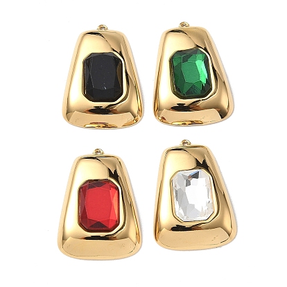 304 Stainless Steel Rhinestone Pendants, Trapezoid Charms, PVD Vacuum Plating, Real 18K Gold Plated