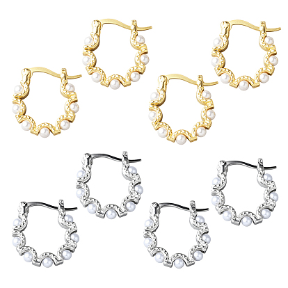 4 пары 2 цветные серьги-кольца из цинкового сплава, с имитацией жемчуга