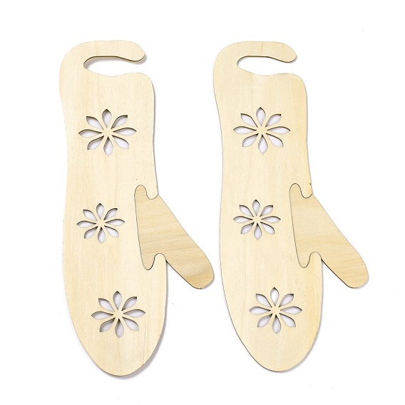 Undyed DIY Wooden Mitten Blockers Display, Hand Knitting Gloves Molds, with Hollow Flower Patern
