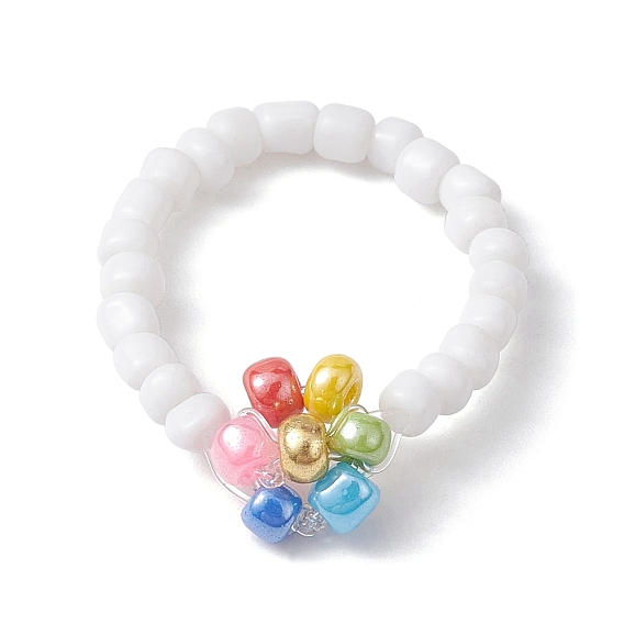 Эластичные кольца на палец из цветочного стекла и бисера